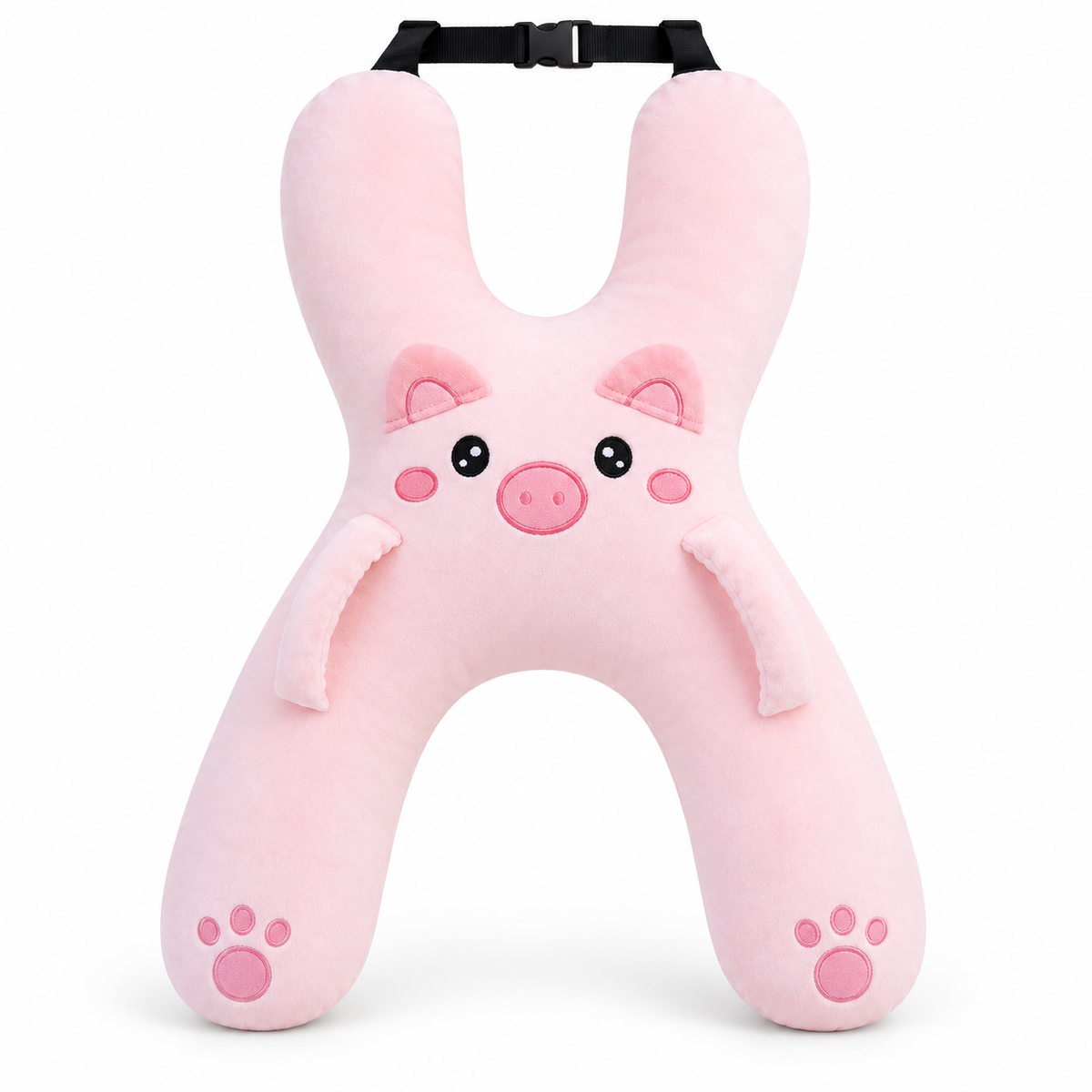 Pink Pig kids car travel pillow — studio front view