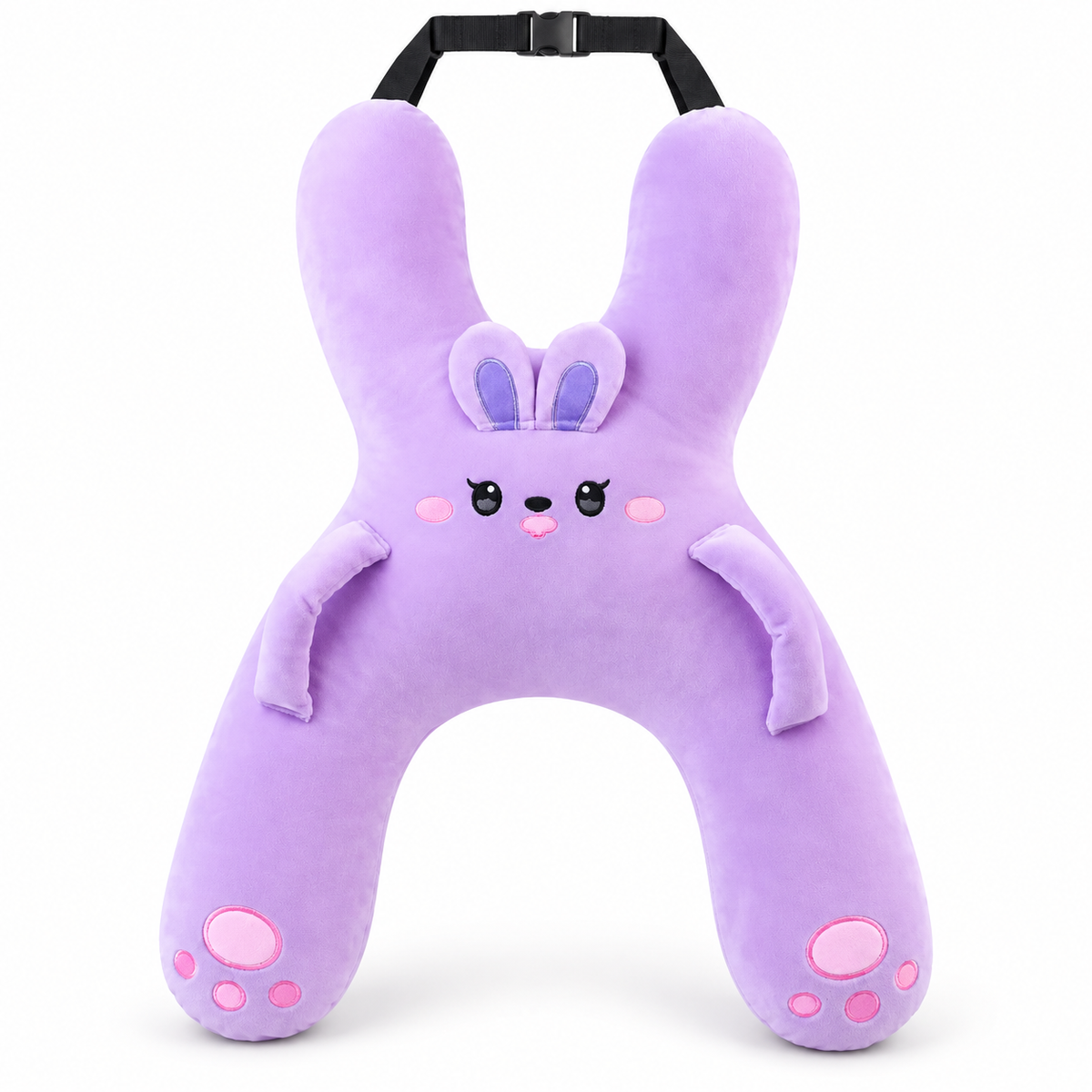 Purple Bunny kids car travel pillow — studio front view